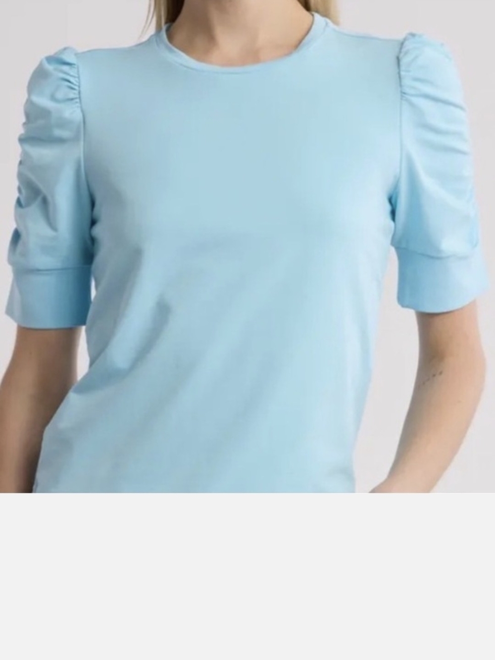 (420)Walter Baker Sky Blue Puff Sleeve Crewneck Tee(some Discoloration Collar)